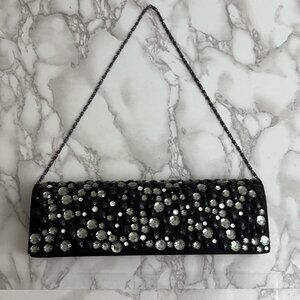 Cocktail Clutch Purse Black Silver Sparkle Stones Evening Party FlirtyFem Chic